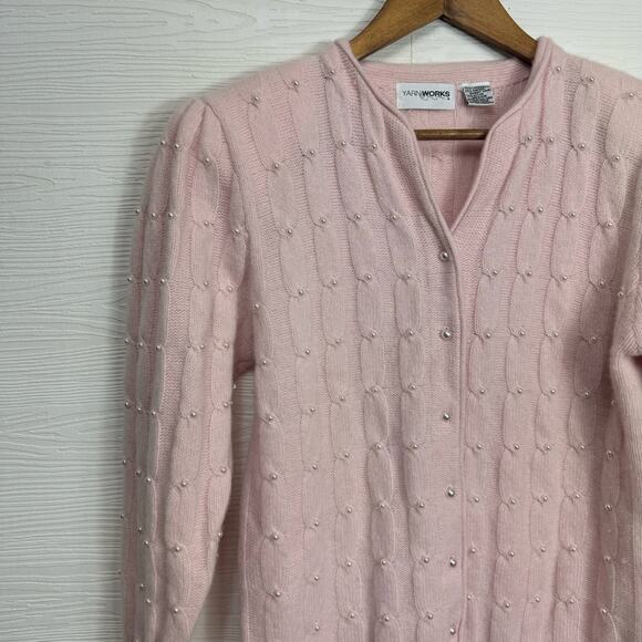 Vintage Yarn Works Lambswool and Angora Blend Pink Pearl Studded Sweater - Picture 3 of 10